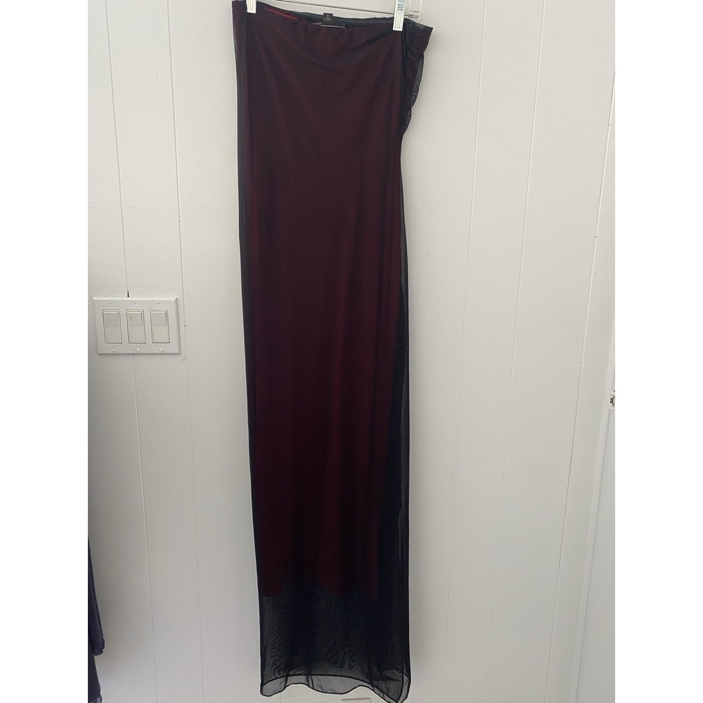 Nicole Miller Collection Two-Tone Mesh Maxi Dress Red Black Strapless Size 6 VTG